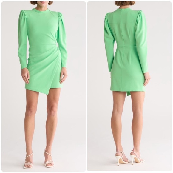New! A.L.C. Jane Long Sleeve Ruched Asymmetrical Mini Dress 💚 00 NWT!